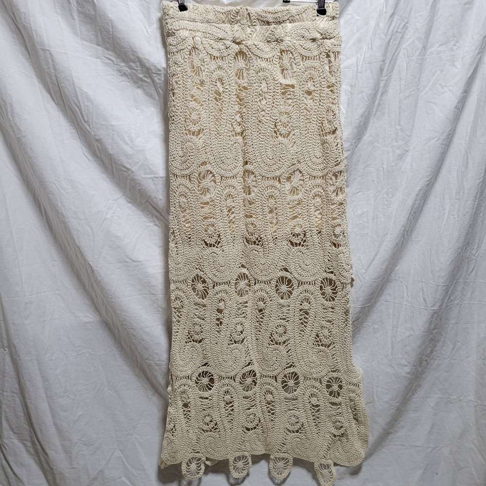 Miss Me Crochet Lace Maxi Skirt Cream Bohemian Festival Women's Medium Lined - Picture 4 of 7
